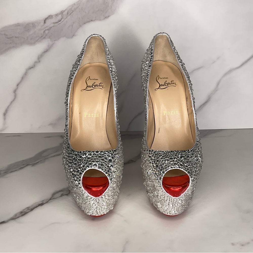 Christian Louboutin Highness AB Strass Crystal Peep Pump Size EU 37.5 / US 7.5 - Picture 5 of 14